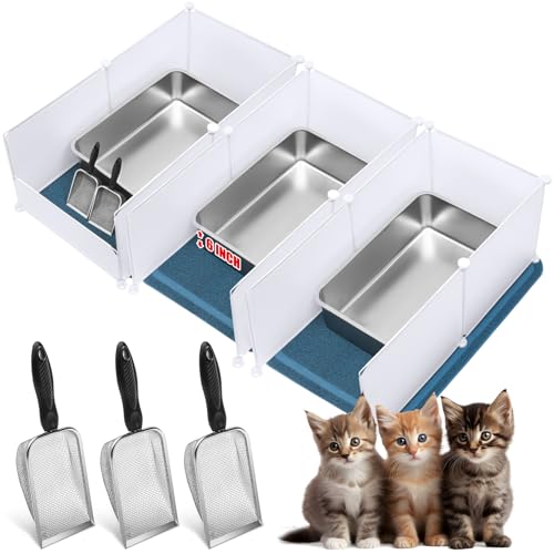 Tioncy 3 Sets große riesige Katzentoilette aus Edelstahl mit 3 Metall-Katzentoiletten, 3 Katzentoiletten, 18 Spritzschutz, hohe Seiten-Geruchskontrolle, Katzentoilette für Kätzchen, Hunde, Haustiere, von Tioncy