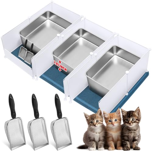 Tioncy Katzentoilette aus Edelstahl, extra groß, 60 x 40 x 20 cm, inklusive Metall-Mülleimer, Katzentoilette, Spritzschutz, hohe Seite, Geruchskontrolle, Katzentoilette für Kätzchen, Haustiere, 20,3 von Tioncy