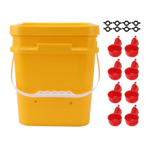 Küken Futterspender Automatischer Hühner Tränkebecher mit 12 Liter Handfass, Geflügeltränke Set für Gänse Enten(New Red Bird Bowl) von Tissting