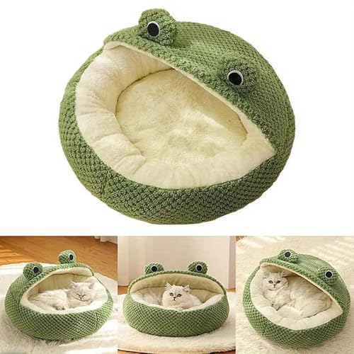 Offener Eingang Katzenbett, rutschfest und Wasserdicht Bottom Frog Pet Nest, Komfortabel für Katzen Atmungsaktive Plüsch Katzenhöhle, Winter Warme Haustier Schlafbetten (M Semi-Enclosed) von Tissting