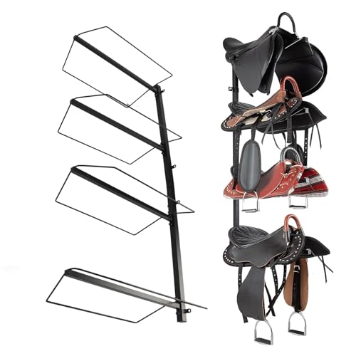 Pferdesattel Aufbewahrungsregal, 4 Stöckiges Sattelregal Eisen Wand Montierte Saddle Stand Holder Storage Rack, Hält 4 Englisch Sättel Zubehör von Tissting