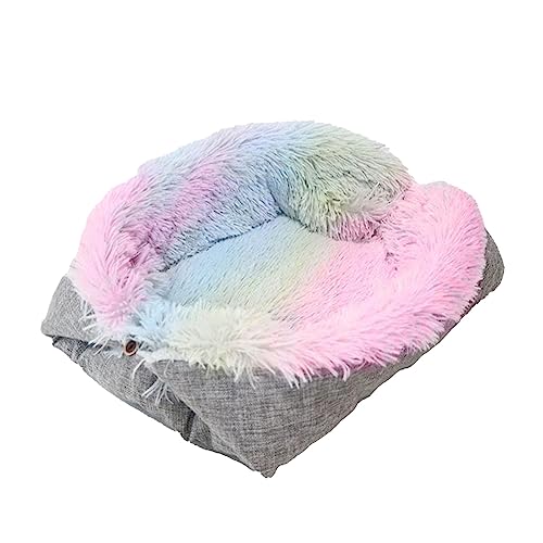 Tissting Haustier-Katzenbett, buntes, faltbares Dual-Purpose-Katzenbett, Flauschige, weiche Hundeunterlage, 2-in-1-Katzenmatte, Haustierbett für Katzen und Hunde von Tissting