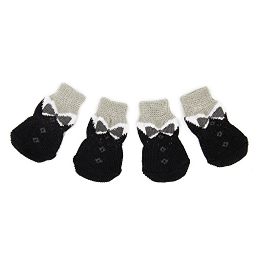 Tiuimk Classic Style Schwarze Bowknot Hundesocken M - Rutschfester Pfotenschutz und Wärme von Tiuimk