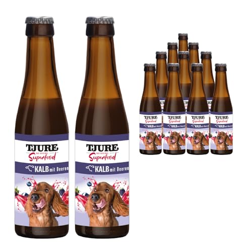 TJURE Dog Hundesmoothie Kalb mit Beeren 10 + 2-12 x 220ml - Flüssignahrung für Hunde zu Hause und unterwegs von Tjure