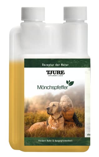 TJURE - Mönchspfeffer Liquid - 500 ml Dosierflasche| den Hormonhaushalt wieder ins Lot bringen | während der Läufigkeit | harmonisierender Wirkstoffe | fördert Ruhe und Ausgeglichenheit von Tjure