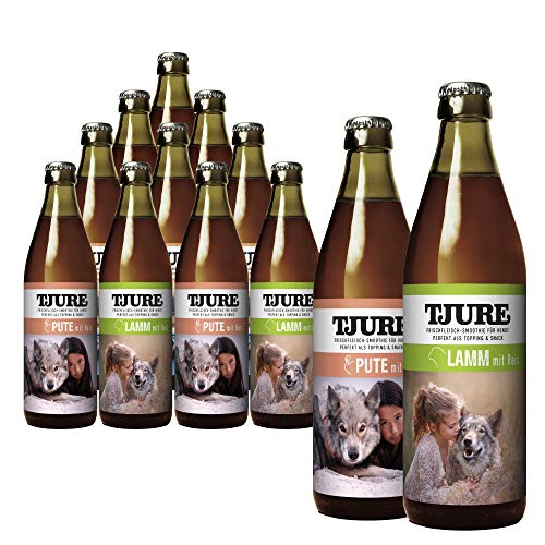 TJURE Dog/Hundesmoothie 10 + 2 Mixaktion 6X Pute 6xLamm - Patentierte Rezeptur - Flüssignahrung für Hunde - Optimale Flüssigkeitszufuhr von Tjure