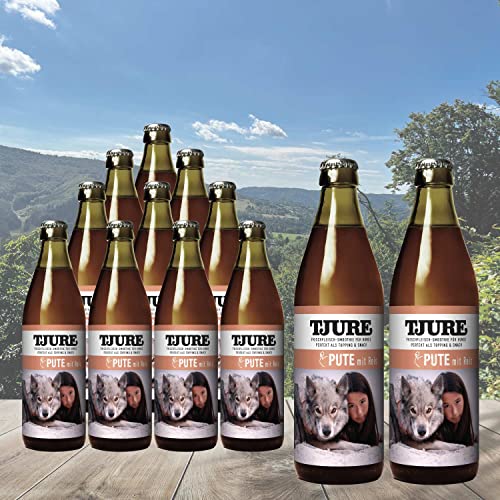 TJURE Hundesmoothie Pute 320ml 10 + 2 Aktion - Flüssignahrung für Hunde zu Hause und unterwegs - Optimale Flüssigkeitszufuhr für aktive und trinkfaule Hunde - Für Snackroller von Tjure