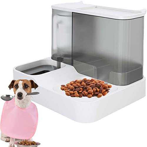 Tkekruh Automatischer Futterspender für kleine und mittelgroße Haustiere,2-in-1 Katzenfutter Automatischer Futterspender und Wasserspender-Set,1 l Futterspender und 2,8 Bewässerung für Kleine von Tkekruh