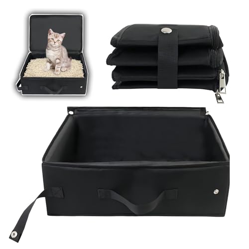 Tkxjry Faltbare Tragbare Katzentoilette,Katzentoilette Reise Faltbar,Reise Tragbare Katzentoilette,Katzentoilette für Reisen,für Kitten Reisen, Wasserdicht,Einfach zu Säubern (Schwarz40 * 32 * 15cm) von Tkxjry