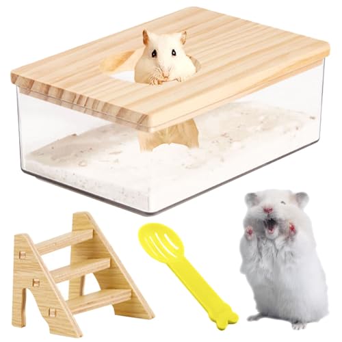 Tkxjry Hamster Sandbad Container mit Leiter und Schaufel,Hamster Toilette Transparent,Chinchilla Sand Badewanne,Hamster Sandbad Container,Haustier Badezimmer für Mäuse Lemminge Rennmäuse (Rechteck) von Tkxjry