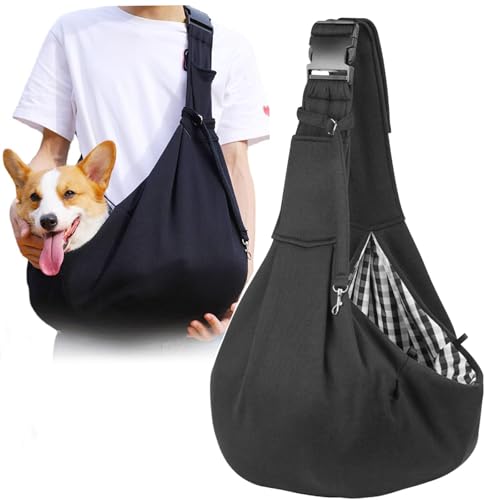 Tkxjry Schwarz Schultertasche für Kleine Hunde, Transporttasche Hunde andere Haustiere, Tragetasche Hund, Hundetasche kleine, Tragetuch Verstellbar Hundetasche, für Spaziergänge im Freien von Tkxjry