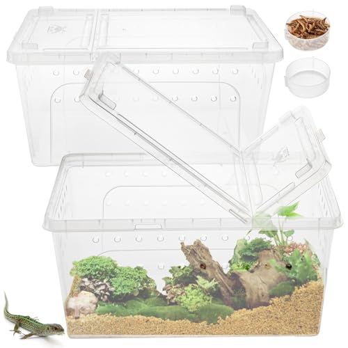 Tlence Reptilien-Futterbox, Kunststoff, Schlangenzuchtbehälter mit Futternapf, doppelte Öffnung, transparentes Spinnen-Terrarium, weißer Mini-Tier-Habitat-Käfig für Skorpionfrosch, 32 x 22,1 x 15,2 von Tlence