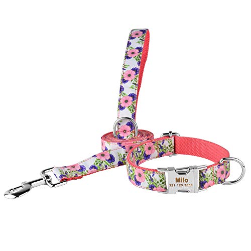 Hundeleine Verstellbares Nylon Cooles Hundehalsband geschnitzter Name Telefon Blau Pitbull Personalisierte Hundehalsbänder Hundezubehör Tag-Pink_Set_L von Tlwrnop