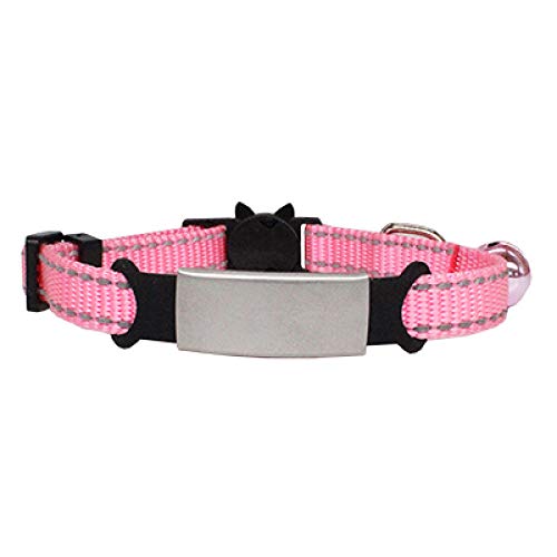 Reflektierendes Nylonhalsband Benutzerdefinierte personalisierte ID Kostenlose Gravur Katze Kleiner Hund Nylon Einstellbar für Welpen Kätzchen Halskette-R-Pink_Sliver_7-12_inch von Tlwrnop