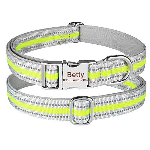 Reflektierendes personalisiertes Hundehalsband aus Nylon Kleiner großer Welpenname Graviertes Metall Haltbares Haustierzubehör Hundemarken-Light_Green_L_40-67cm_ von Tlwrnop