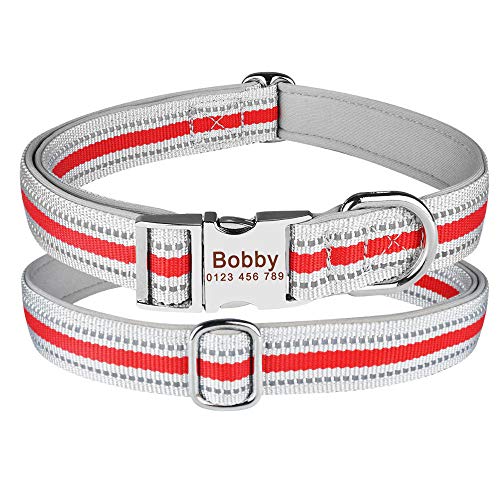 Reflektierendes personalisiertes Hundehalsband aus Nylon Kleiner großer Welpenname Graviertes Metall Haltbares Haustierzubehör Hundemarken-Red_M_36-55cm_ von Tlwrnop