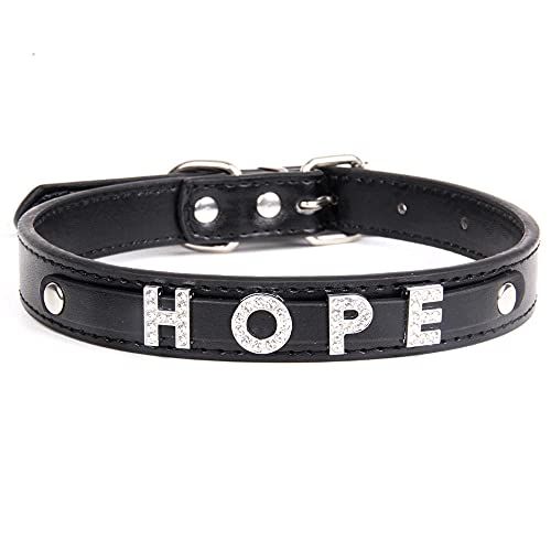 Tlwrnop 12 Farben Benutzerdefinierte ID Name Haustier Katze Hundehalsband Personalisierte Leder Welpenhalsbänder für kleine mittelgroße Hunde mit Strass Letter-Black_Dog_Cat_Collar_L_ (28-36_cm) von Tlwrnop