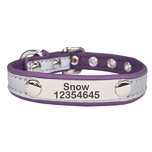 Tlwrnop Gravur Reflektierender Effekt Pu-Leder Verstellbare Halskette Nieten Pet Dog Cat Collars Welpenhalsbänder im Pfotenschliff 6 Farben-Purple_XS von Tlwrnop