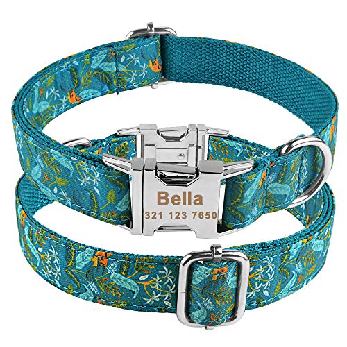 Tlwrnop Hundeleine und Halsband Set Hundeleine Benutzerdefinierte Hundehalsbänder Nylon Personalisierte Hundemarke für kleine mittelgroße Hunde-Blue_Collar_L von Tlwrnop