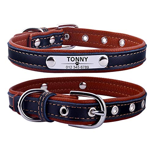 Tlwrnop Langlebig verstellbar personalisiert Hundehalsband Leder Welpe ID Name Benutzerdefiniert Graviert für kleine mittelgroße Hunde Katze 4 Größe XS-L-Brown_XS__ von Tlwrnop