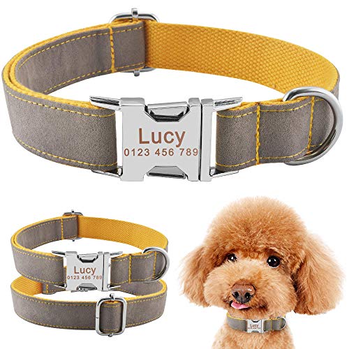 Tlwrnop Langlebiges personalisiertes Hundehalsband Fussel ID Namensschilder Hunde Graviert XS SM L-L_35-56cm__ von Tlwrnop