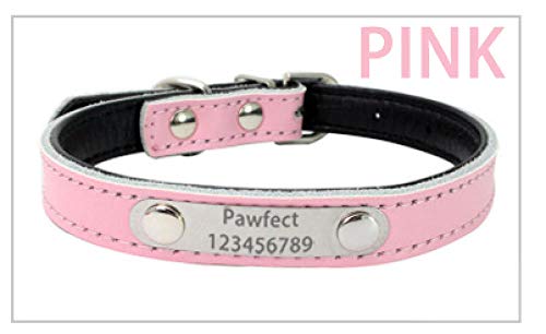 Tlwrnop Name ID Hundehalsband Leder Personalisierte benutzerdefinierte Katze Haustier Halsband Gravur für kleine mittelgroße Hunde-Pink_S von Tlwrnop