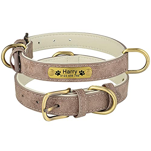 Tlwrnop Personalisierte Hundehalsbänder Hundehalsband mit ID-Tags Einstellbar Groß Mittel Klein Hundewelpen Lederverdickung Durable-Grey_M von Tlwrnop