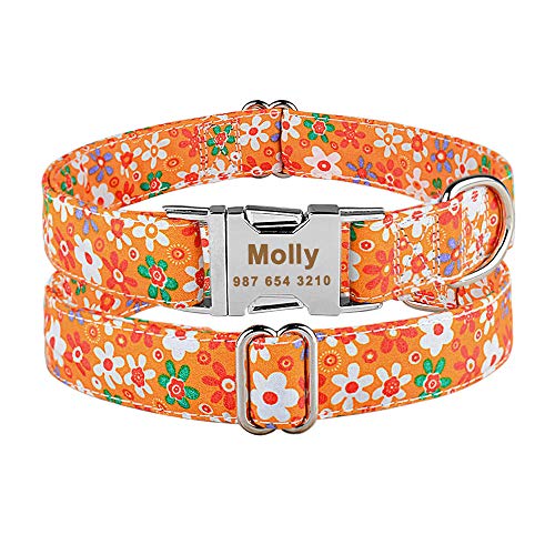 Tlwrnop Personalisierte Hundehalsband Nylon mit Blume und Metallschnalle Klein Mittel Groß Welpe Gravierte Namenshalsbänder Haustier Katze Hund Supplies-Orange_S_27-43cm__ von Tlwrnop