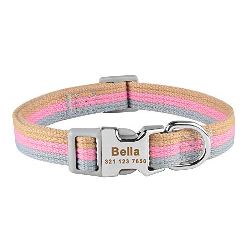 Tlwrnop Personalisiertes Hundehalsband Benutzerdefinierte Gravur ID Name Gepolstert Klein Mittel Groß Welpe Personalisiertes Hundehalsband Junge Mädchen-Pink_S_23-35cm__ von Tlwrnop