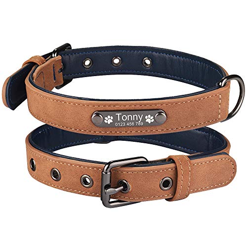 Tlwrnop Personalisiertes Hundehalsband aus Leder Gravierter Name ID Welpenhalsband Tags XS SM L-Brown_L_47-58cm__ von Tlwrnop