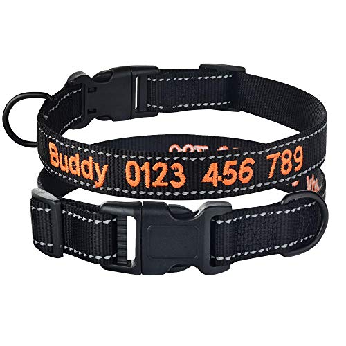 Tlwrnop Personalisiertes verstellbares Nylon-Hundehalsband Personalisiertes Besticktes gepolstertes Hundehalsband Welpen-ID-Halsbänder Reflective-Black_S_25-35cm__ von Tlwrnop