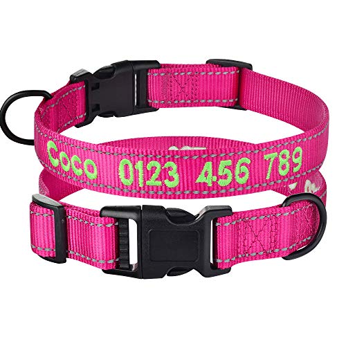 Tlwrnop Personalisiertes verstellbares Nylon-Hundehalsband Personalisiertes Besticktes gepolstertes Hundehalsband Welpen-ID-Halsbänder Reflective-Pinky_M_30-45cm__ von Tlwrnop