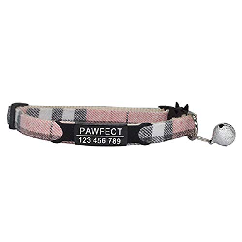 Tlwrnop Plaid Cat Collar Personalisierte ID Gravur Safety Breakaway Small Dog Cute Einstellbar für Welpen Kätzchen Halskette-Z-Pink_Black_19-32cm von Tlwrnop