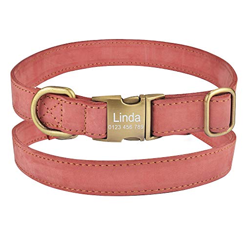 Tlwrnop Verstellbares Leder Personalisiertes Hundehalsband Großes, langlebiges, graviertes Namensschild Hunde-ID-Halsband SML-Hundehalsbänder Schicht Gepolstertes Jungenmädchen-Rot_M_ (27-40_cm) von Tlwrnop