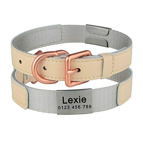 Tlwrnop Verstellbares personalisiertes Hundehalsband aus Nylon Graviertes Namensschild Hunde-ID-Halsband SML-Hundehalsband mit Lederschicht Padded-White_L_36-47cm von Tlwrnop