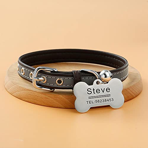 Tlwrnop personalisierte Hundehalsband Leder echte benutzerdefinierte Hundehalsband Small Medium Dogs Cat Pet Name Haustier Hundehalsband ID-Tags Engraving-Dark_Brown_L von Tlwrnop