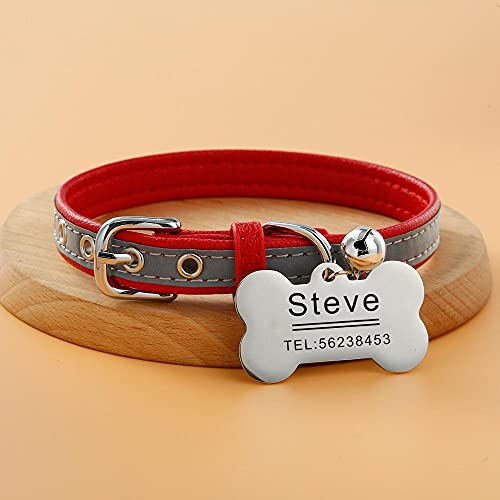 Tlwrnop personalisierte Hundehalsband Leder echte benutzerdefinierte Hundehalsband Small Medium Dogs Cat Pet Name Haustier Hundehalsband ID-Tags Engraving-Red_XL von Tlwrnop