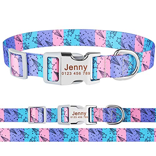 Verstellbares Nylon Cooles Hundehalsband Benutzerdefinierter geschnitzter Name Telefon Blau Pitbull Personalisiertes Hundehalsband Haustier Hundemarke Druckhalsband-Lila_Meteor_M von Tlwrnop