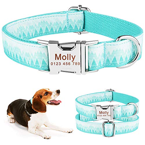 Verstellbares personalisiertes Hundehalsband Nylon Graviertes Welpen-Tag-Halsband Benutzerdefiniertes Hunde-ID-Tag-Halsband Kleines mittelgroßes Hundehalsband-Green_Peak_L_35-56cm__ von Tlwrnop