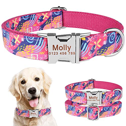 Verstellbares personalisiertes Hundehalsband Nylon Graviertes Welpen-Tag-Halsband Benutzerdefiniertes Hunde-ID-Tag-Halsband Kleines mittelgroßes Hundehalsband-Pink_Graffiti_XS_22-31cm__ von Tlwrnop