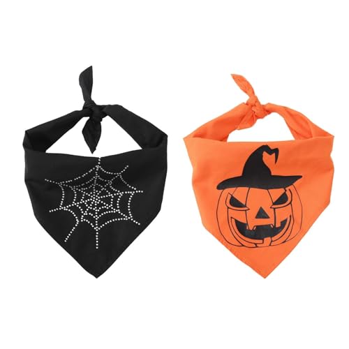 Halloween Hundehandtuch Haustier Einzeln Groß Schwarz Orange Kürbisgesicht Dreieckstuch Haustierschal Festivalzubehör Halsband Mit Haltegriff Hundehandtuch Haustier Halsband (Black, 70x48x0.1) von Tmianya