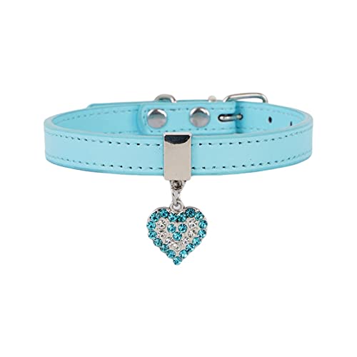 Tmianya Hundehalsband Haustierschnalle Hundekette Süßes Haustier Pfirsichherz Hundehalsband Seil Braunes Lederhalsband Für Hunde (Blue, XS) von Tmianya