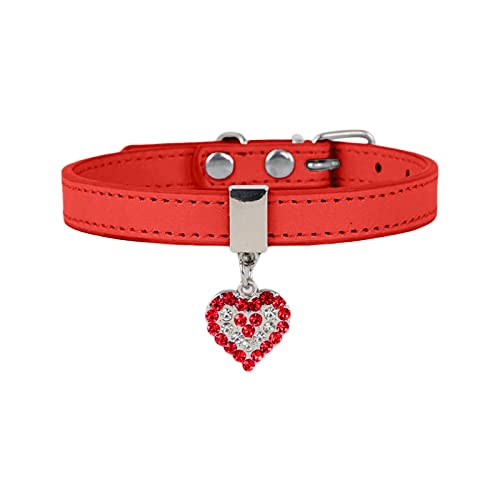 Tmianya Hundehalsband Haustierschnalle Hundekette Süßes Haustier Pfirsichherz Hundehalsband Seil Braunes Lederhalsband Für Hunde (Red, XS) von Tmianya