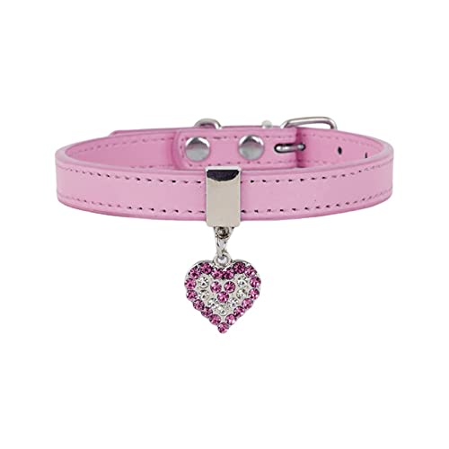 Tmianya Hundehalsband Haustierschnalle Hundekette Süßes Haustier Pfirsichherz Hundehalsband Seil Halsband Mit Glöckchen (Pink, S) von Tmianya