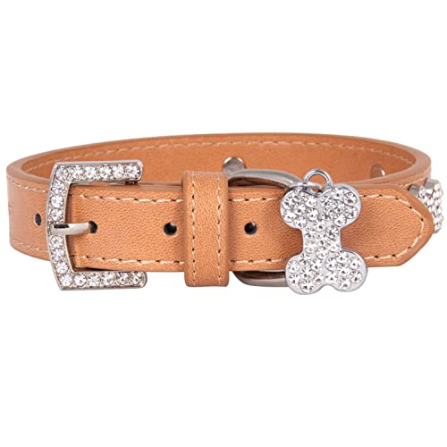 Tmianya Pet Bone Strass Hundehalsband Diamond Buckle Pet Leine Katzenhalsband Selbstgemachte Halsbänder (Khaki, XS) von Tmianya