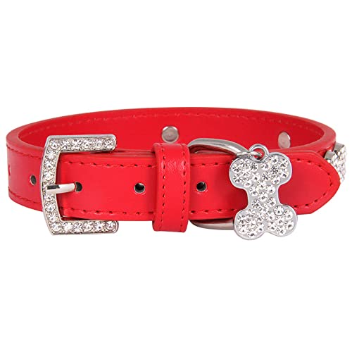 Tmianya Pet Bone Strass Hundehalsband Diamond Buckle Pet Leine Katzenhalsband Selbstgemachte Halsbänder (Red, XS) von Tmianya