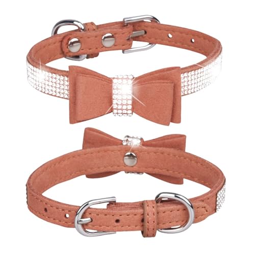 Tmianya Haustierhalsband, glänzende Strasssteine, Hundehalsband, Schleifen, Katzenhalsband 1387Jhir (Coffee, XS) von Tmianya