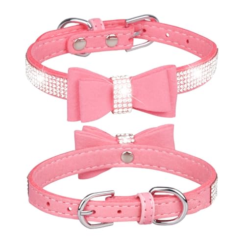 Tmianya Haustierhalsband, glänzende Strasssteine, Hundehalsband, Schleifen, Katzenhalsband 1387Jhir (Pink, XXL) von Tmianya