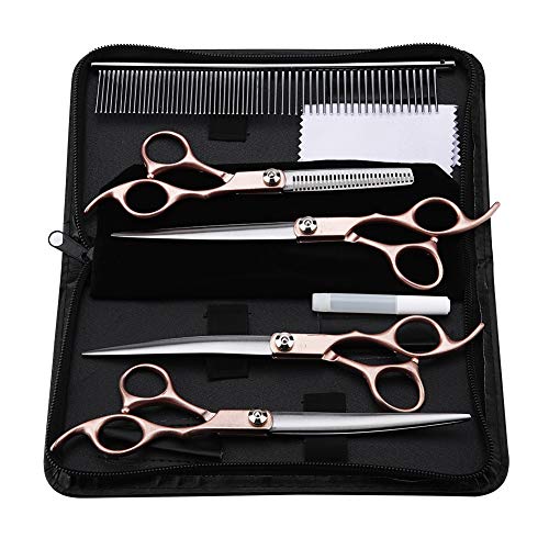 Tnfeeon 4PCS Pet Grooming Scissors Set, 7 "Professionelles Kamm-Kit für scharfe Scheren aus rostfreiem Stahl für das Modellieren von Trimmwerkzeugen für Hundekatzen (Gold) von Tnfeeon