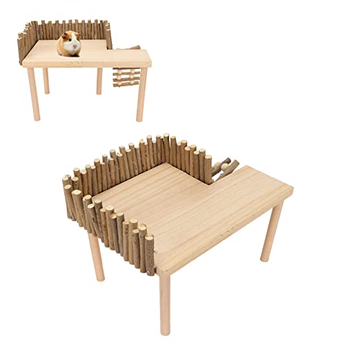 Hamster-Plattform mit Kletterleiter, Meerschweinchen-Spielzeug, Chinchilla-BarschkäFig, ZubehöR, Spielzeug, NatüRliches Holz, Spiel-TurnstäNder FüR Hamster, EichhöRnchen, Kaninchen, Meerschweinchen von Tnfeeon